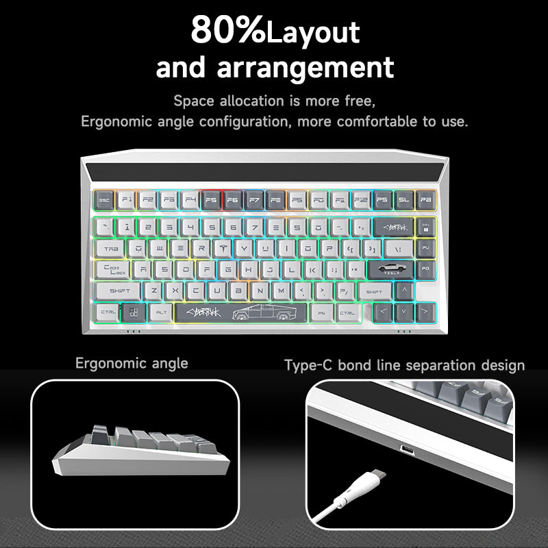 MX-Tesla Wireless Hot Swappable Mechanical Gaming Keyboard RGB Aluminum Frame