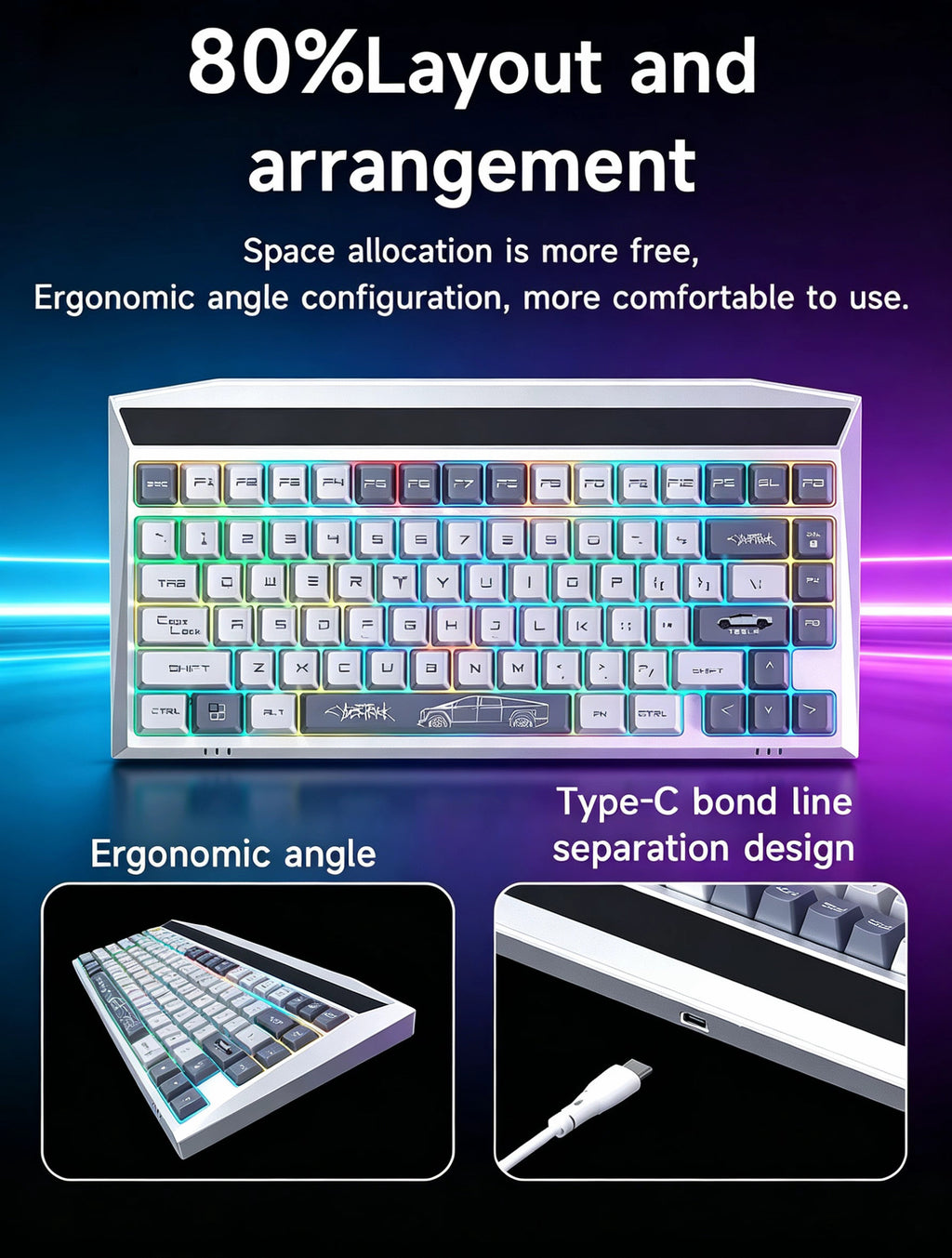 MX-Tesla Wireless Hot Swappable Mechanical Gaming Keyboard RGB Aluminum Frame