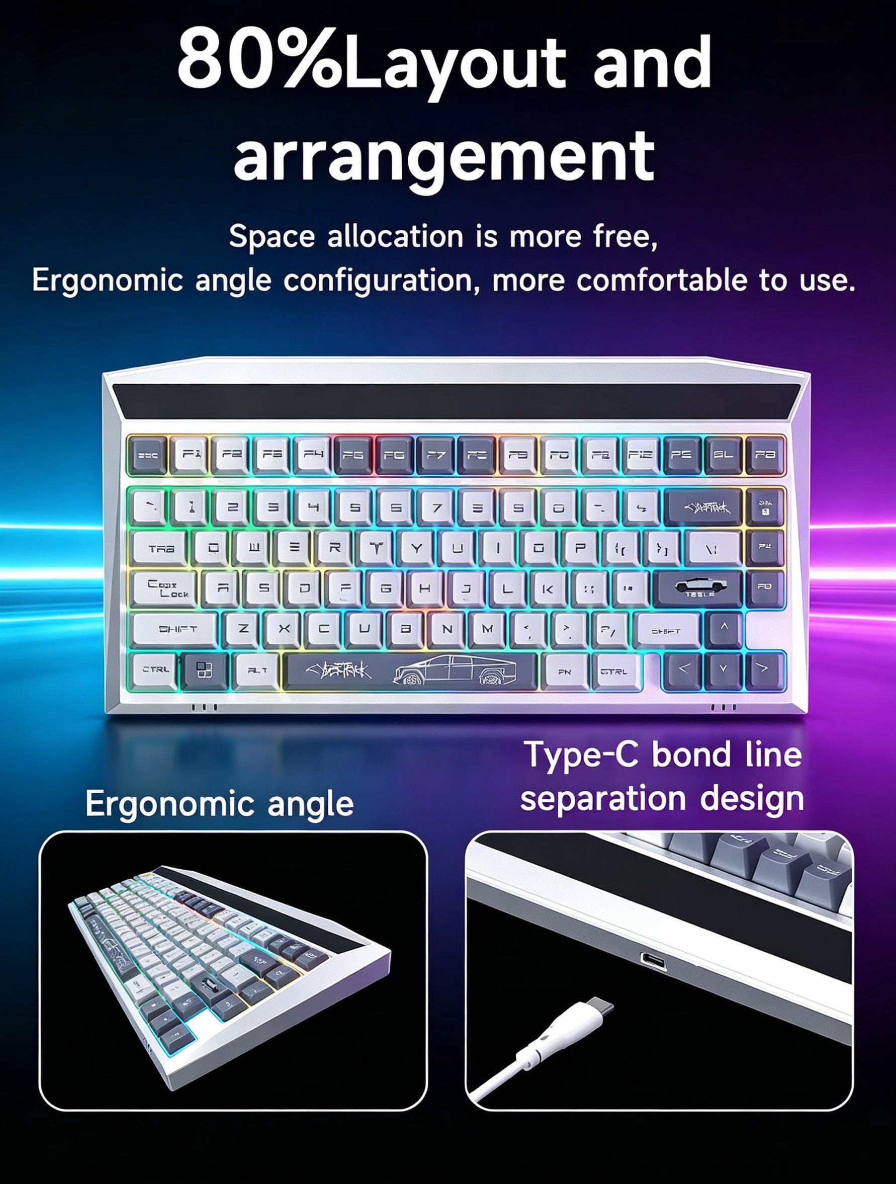 MX-Tesla Wireless Hot Swappable Mechanical Gaming Keyboard RGB Aluminum Frame