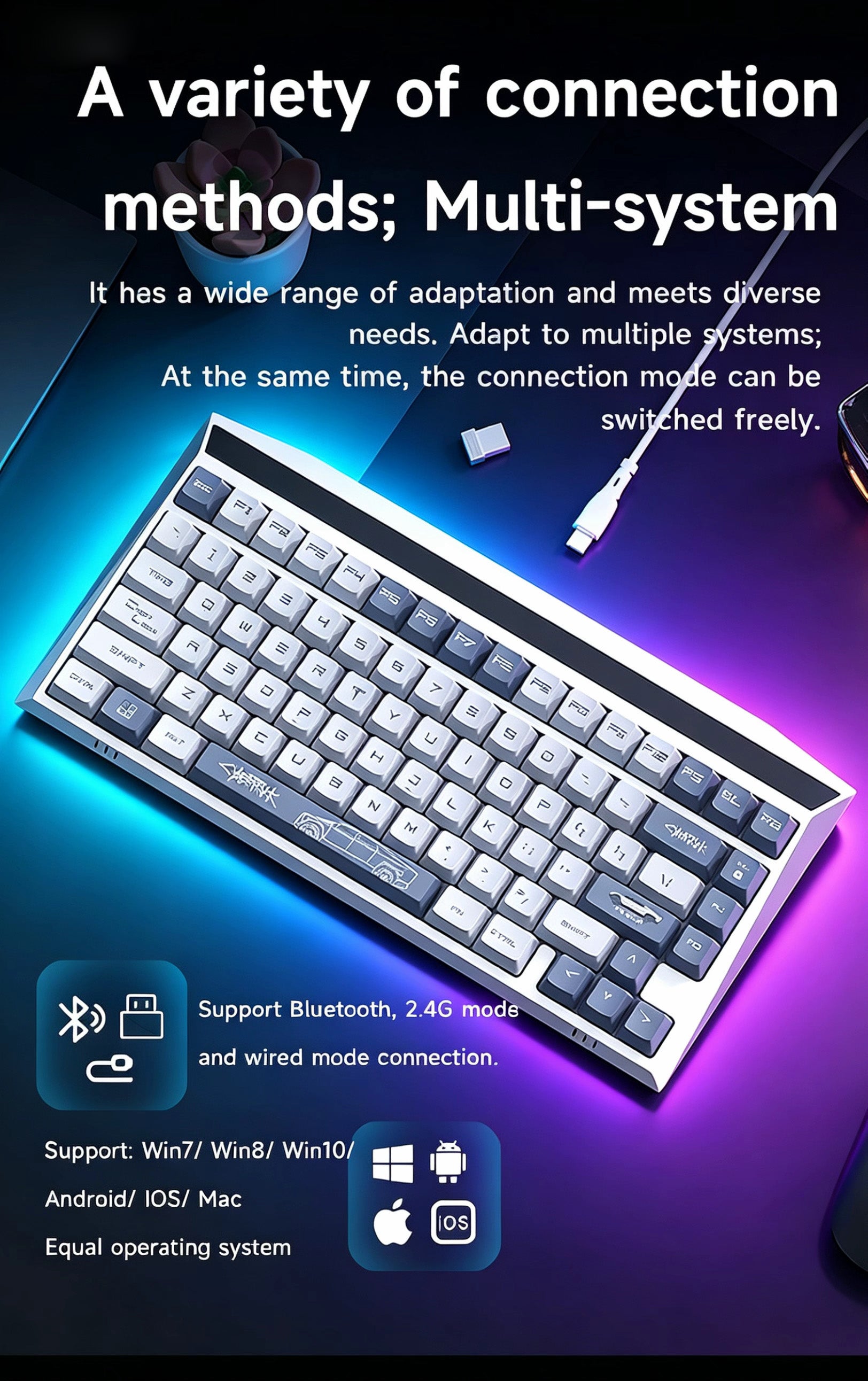 MX-Tesla Wireless Hot Swappable Mechanical Gaming Keyboard RGB Aluminum Frame