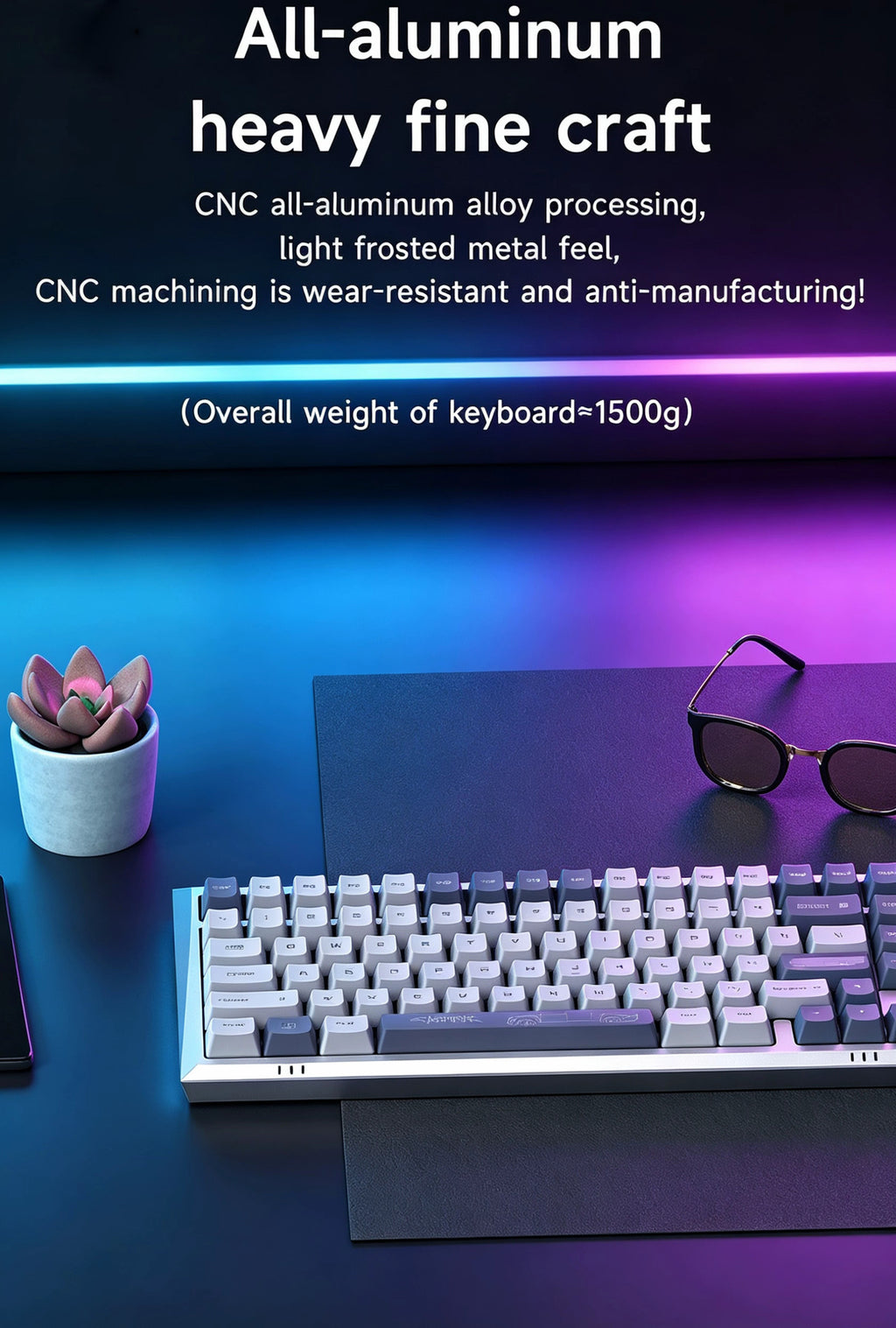 MX-Tesla Wireless Hot Swappable Mechanical Gaming Keyboard RGB Aluminum Frame