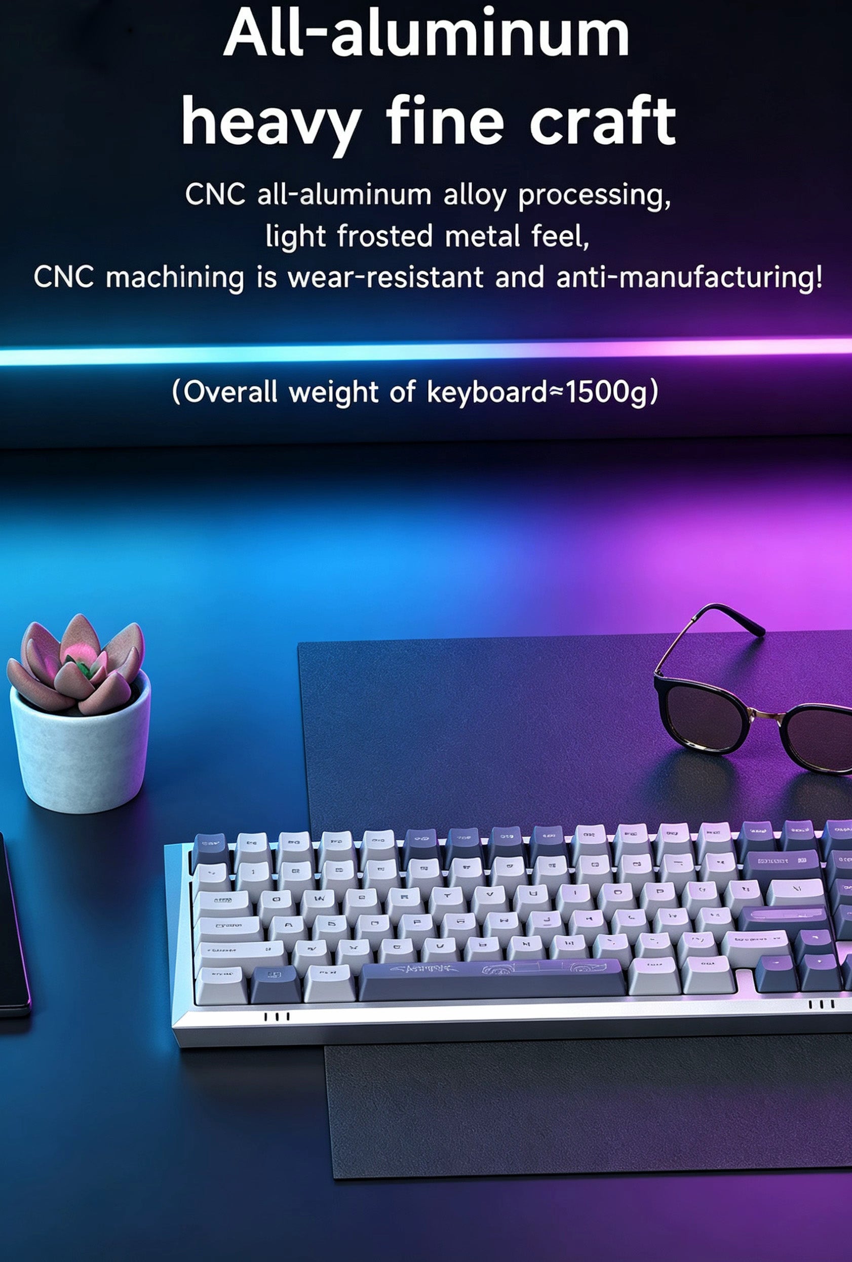 MX-Tesla Wireless Hot Swappable Mechanical Gaming Keyboard RGB Aluminum Frame