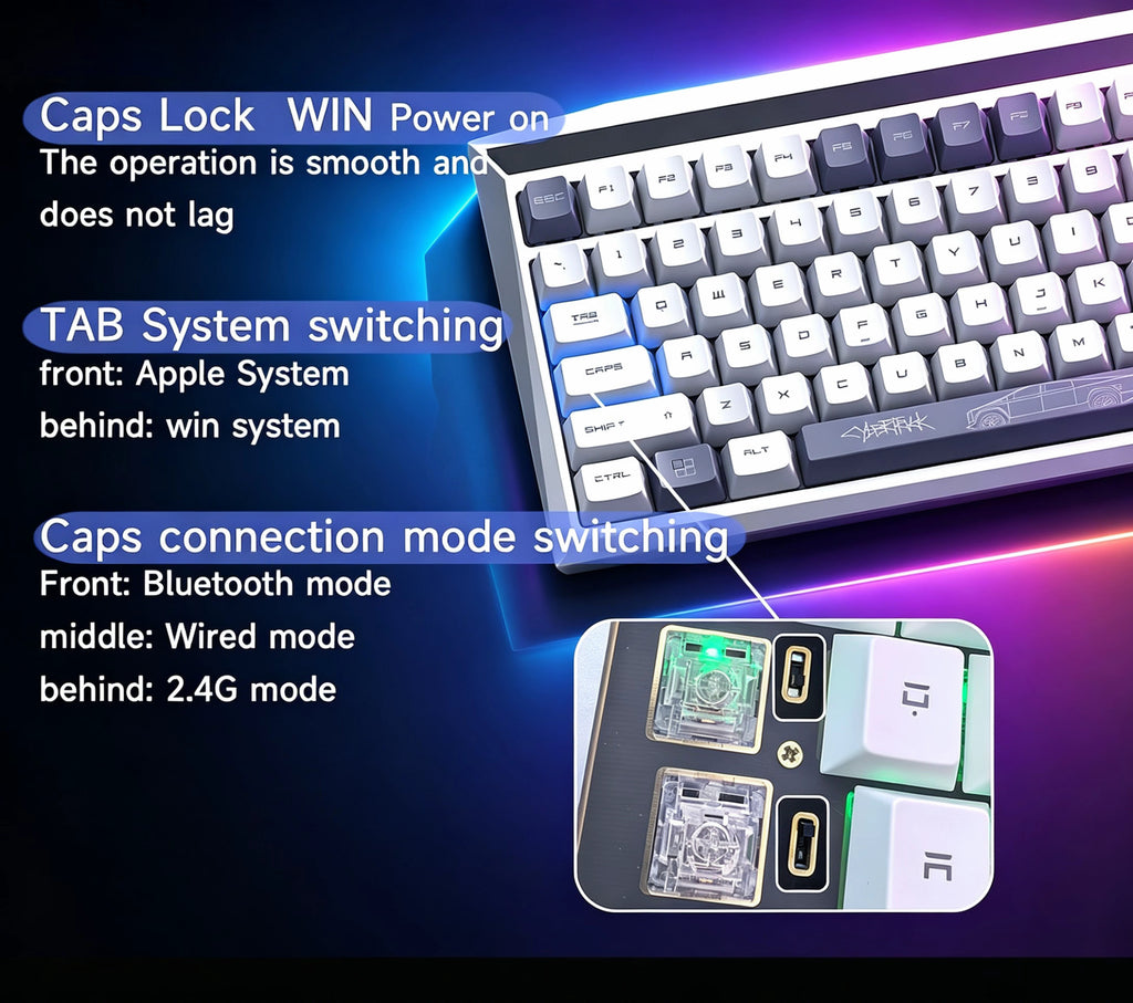 MX-Tesla Wireless Hot Swappable Mechanical Gaming Keyboard RGB Aluminum Frame