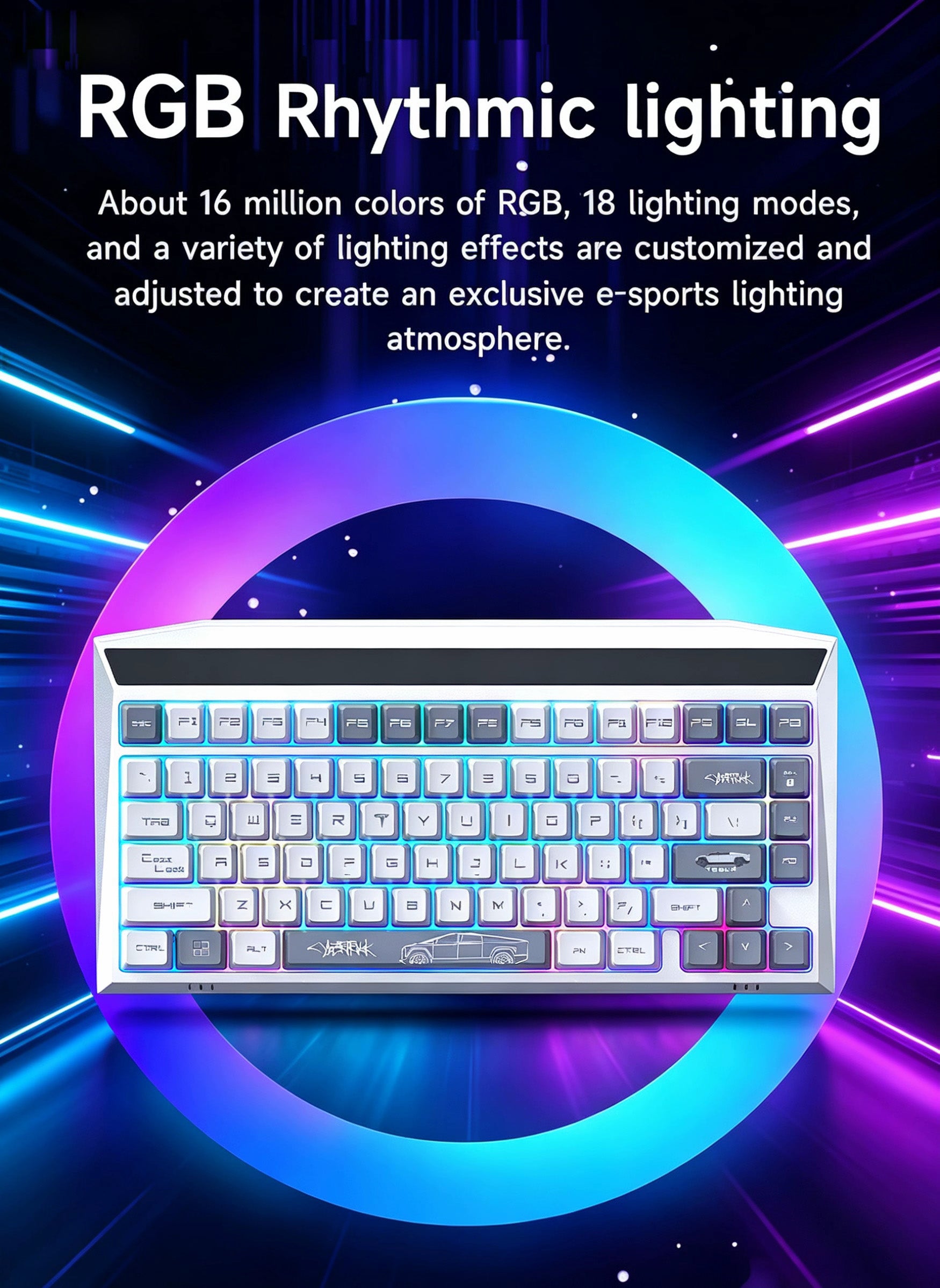 MX-Tesla Wireless Hot Swappable Mechanical Gaming Keyboard RGB Aluminum Frame