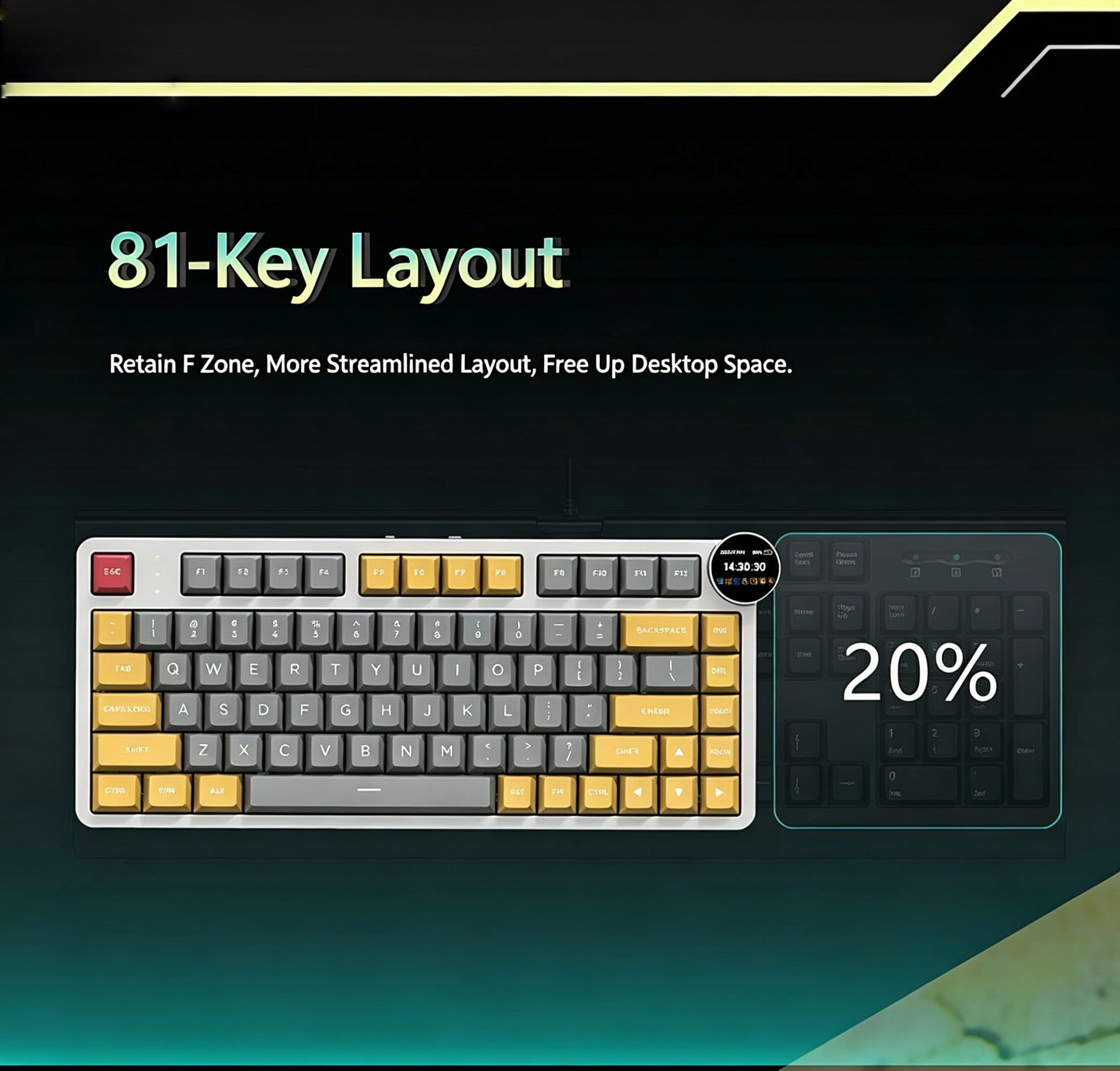 MX-KG20Custom mechanical keyboard, aluminum alloy case, display screen, 81 keys.