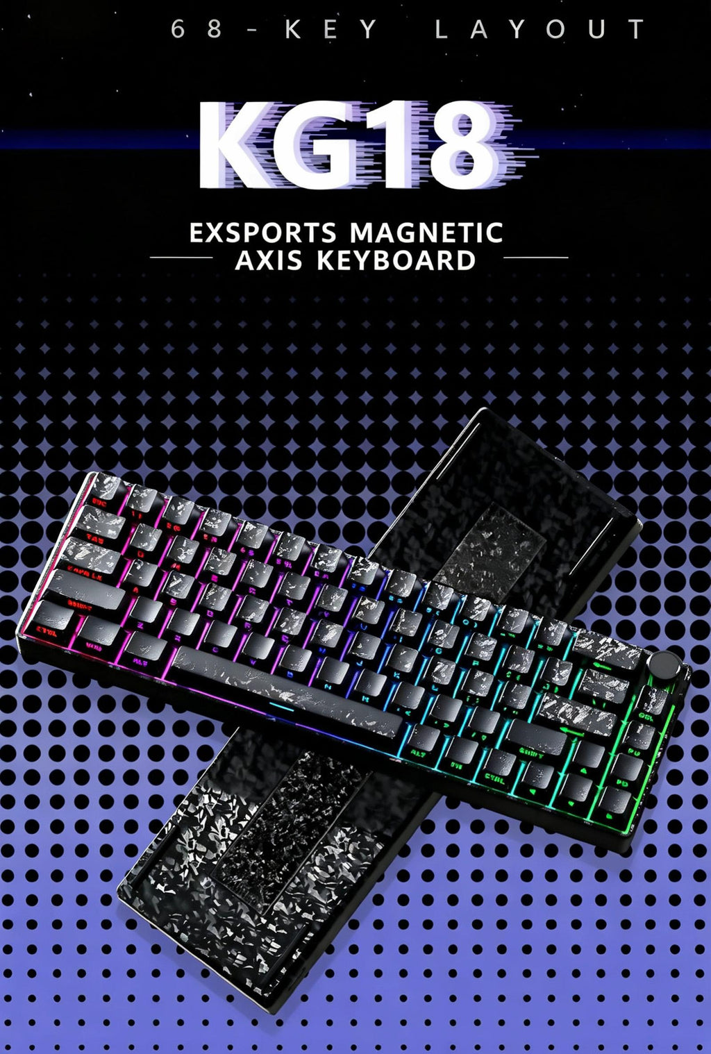 Mx68 Carbon Fiber Texture RGB Magnetic Switch Keyboard – 68-Key, Hot-Swappable, Portable Compact Keyboard for Gaming, Esports, and Office Use