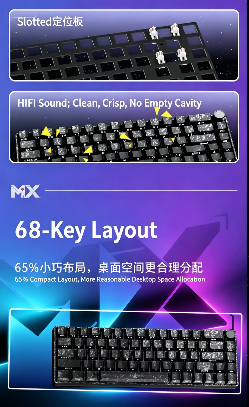 Mx68 Carbon Fiber Texture RGB Magnetic Switch Keyboard – 68-Key, Hot-Swappable, Portable Compact Keyboard for Gaming, Esports, and Office Use