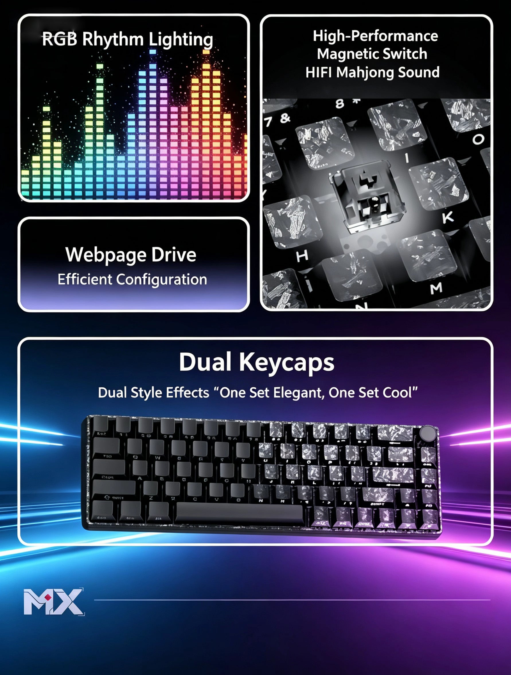 Mx68 Carbon Fiber Texture RGB Magnetic Switch Keyboard – 68-Key, Hot-Swappable, Portable Compact Keyboard for Gaming, Esports, and Office Use