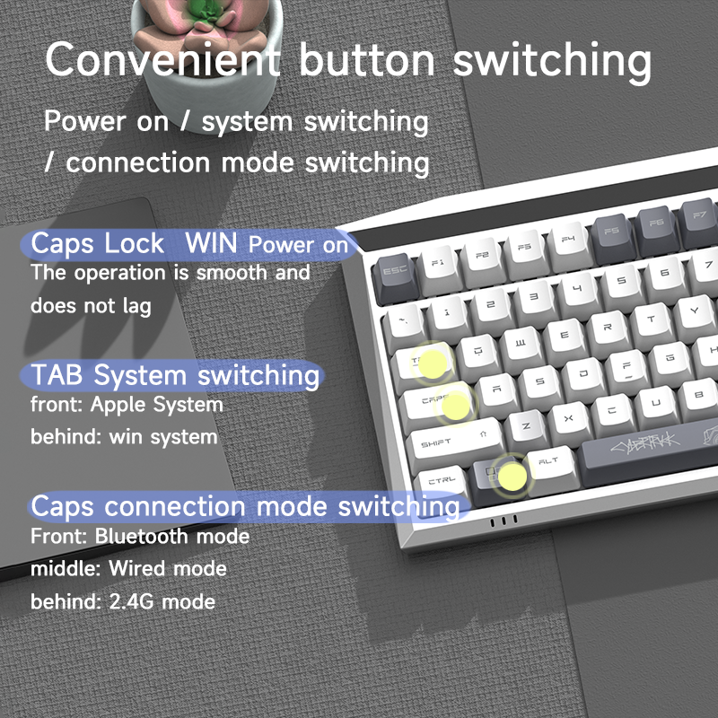 MX-Tesla Wireless Hot Swappable Mechanical Gaming Keyboard RGB Aluminum Frame
